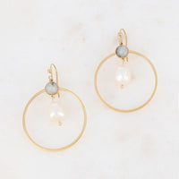 Boucles d'oreilles Ra dorées Pierre et Perle d'eau douce Hersée Hersée Paris 9