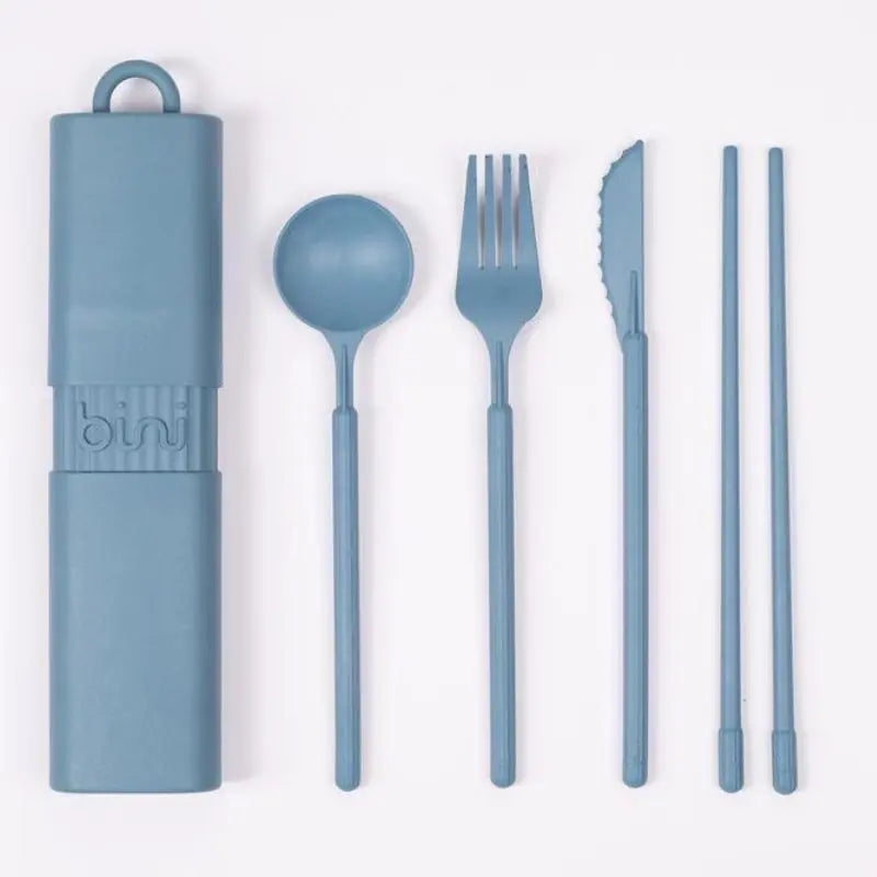 2 couverts de voyage en plastique portable Ensemble de cuillère  réutilisable Fourchette pour vaisselle d'extérieur, Beige Blue
