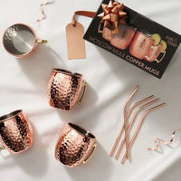 Coffret 4 mugs martelés inox plaqués cuivre Moscow Mule avec pailles et goupillon Oak & Steel Hersée Paris 9