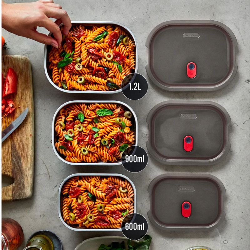 BLACK + BLUM Boîte multifonction ronde en acier inoxydable 950 ml Passe au four, au micro-ondes, au congélateur et au lave-vaisselle | Scellage sous vide et valve à vapeur dans le couvercle