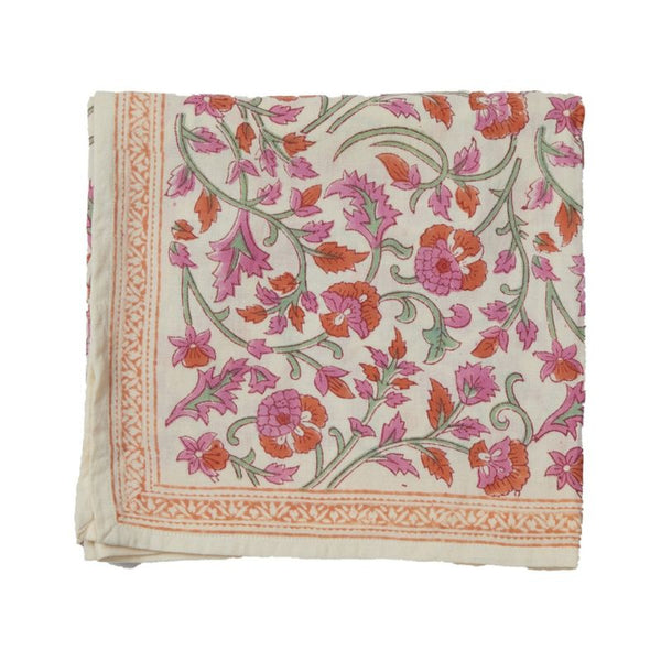 Foulard Indien fleurs indiennes Papaya Orange Rose coton - Bonheur du Jour Paris Bonheur du Jour Paris Hersée Paris 9