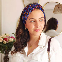 Headband upcyclé Monica imprimé pois bordeaux et bleu - Laure Derrey Laure Derrey Hersée Paris 9