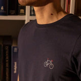Navy blue recycled cotton Bicycle Embroidery T-shirt 