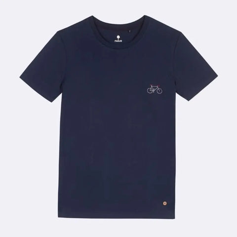 T-shirt Broderie Vélo en coton recyclé marine - Hersée