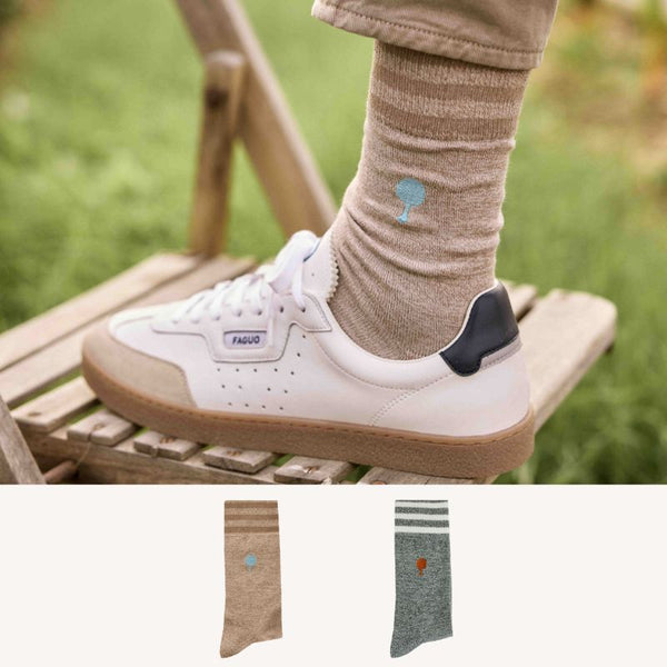 Chaussettes mi-mollet bouclette coton recyclé à rayure - Faguo Faguo Hersée Paris 9