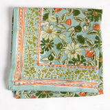 Foulard Indien fleurs indiennes Meera Blue Green coton - Bonheur du Jour Paris