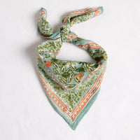 Foulard Indien fleurs indiennes Meera Blue Green coton - Bonheur du Jour Paris