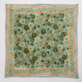 Foulard Indien fleurs indiennes Meera Blue Green coton - Bonheur du Jour Paris