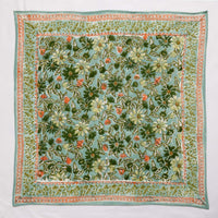 Foulard Indien fleurs indiennes Meera Blue Green coton - Bonheur du Jour Paris